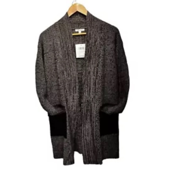 89th & Madison Knit Walnut Brown Long Cardigan Sweater Open Front Zip Pockets S - Picture 2 of 10